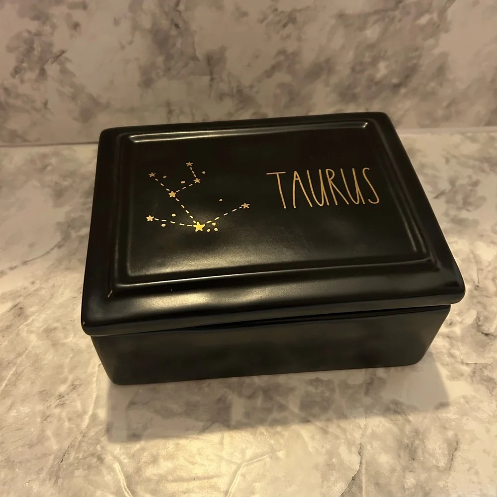 Rae Dunn Artisan Collection Black Taurus Ceramic Trinket Jewelry Box
